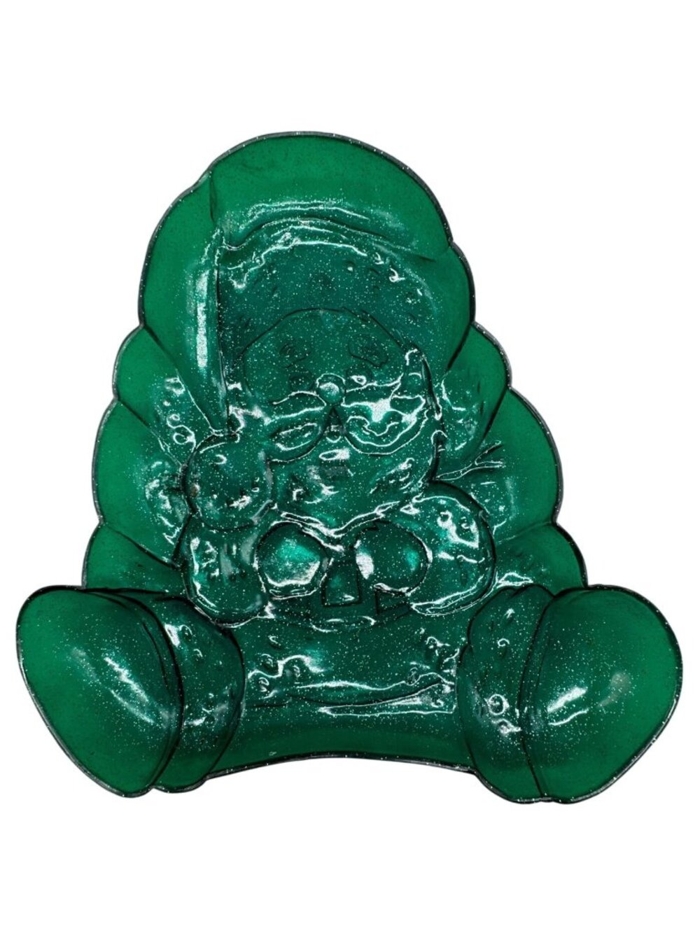 Green Sparkly Plastic Santa Claus Shaped Candy Dish Bowl Mold Holiday Decor READ